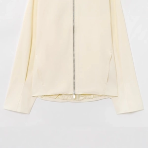 Fashion casual cream bomber jacket with zipper pocket and pleated hem detail
