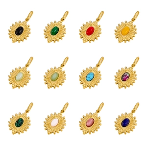 Retro Sunburst Pendant Stainless Steel Oval Gemstone Charm Vintage Design For DIY Jewelry Making Accessories