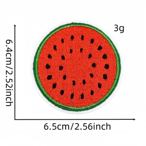 Detailed embroidery on watermelon patch showing vibrant stitching and precise 6.5cm dimensions