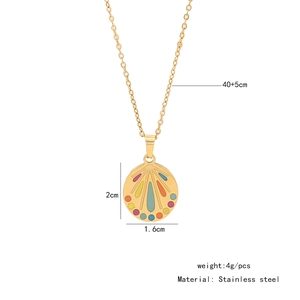 Detailed size parameters for the rainbow fan-shaped stainless steel pendant necklace