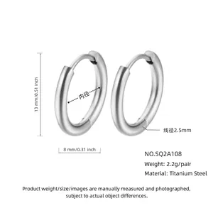 Minimalist silver titanium steel hoop earrings featuring 13mm outer diameter and sleek finish