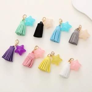 Candy Color Acrylic Star Tassel Keychain Korean Suede Tassel Bag Pendant Accessories Cute Phone Charm Small Gift For Women