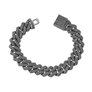 Hip hop cuban link bracelet in dark gray metal with full iced out diamond rhinestones