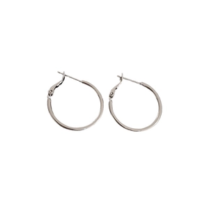 Minimalist silver hoop earrings with a polished metallic finish and elegant sleek design