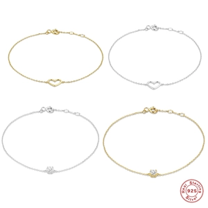 925 Sterling Silver Bracelet For Women Minimalist Heart Shape Round Zircon Adjustable Chain Jewelry Dainty Accessory