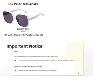 Detail of square white sunglasses with purple polarized TAC lenses and gold metal trim