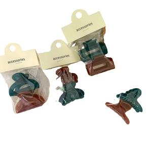 Jelly colored minimalist hair clips in forest green and amber brown set of four