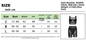 Size chart detail for two-piece mesh tank top and shorts set in centimeters