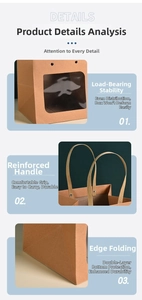 Detail view of brown kraft gift bag showing reinforced handle and transparent window