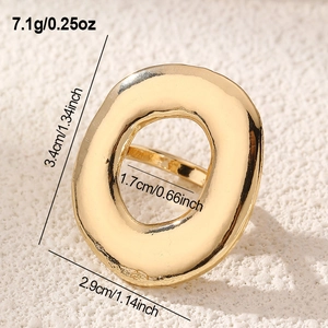 Detailed view of irregular hollow gold ring with size dimensions and weight info