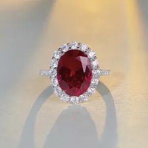 Luxury 925 Sterling Silver Zirconia Oval Gemstone Halo Ring For Women Fashion Jewelry Wedding Anniversary Gift
