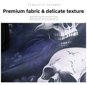Detailed close-up of skull floral print on high-density Oxford fabric with twill texture