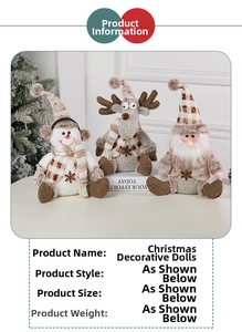 Detailed close-up of knit Christmas plush doll set with snowflake embroidery on chests