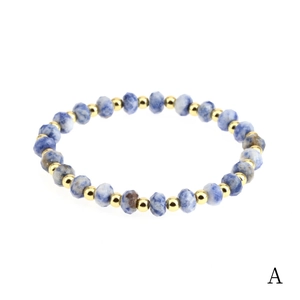 4mm faceted amazonite stone bracelet with polished gold plated metal beads on white background