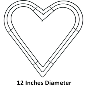 Detail view of a 12-inch heart-shaped black metal wreath frame with 12 inches diameter text