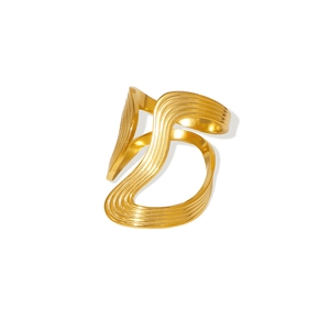 Irregular wavy multilayer twisted gold plated ring with a minimalist open design
