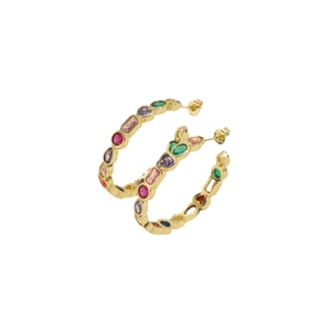 Luxurious 14K gold plated hoop earrings with colorful multi-shape zircon stones