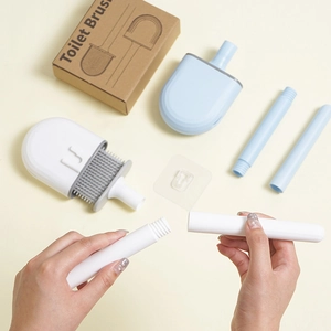 Silicone Toilet Brush With Holder Wall Mounted TPR Soft Bristles Bathroom Cleaning Tool Quick Drying Detachable Long Handle