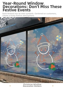 Stickers de fenêtre de Noël montrant deux adorables bonhommes de neige et des bonbons