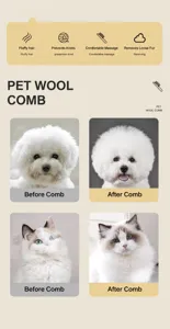 Detail showing pet grooming results with a cat slicker brush for fluffy and smooth fur