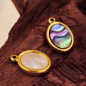Pendentifs ovales en acier inoxydable 304 avec incrustations de nacre blanche et d'abalone