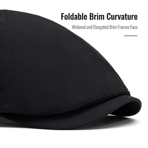 Men's summer quick-dry newsboy cap in black with a wide adjustable brim for sun protection