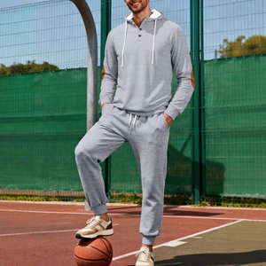 Survêtement homme en maille gaufrée gris clair avec sweat à capuche et pantalon de sport