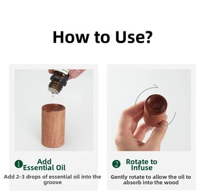 Gros plan montrant comment verser l'huile essentielle dans le diffuseur en bois