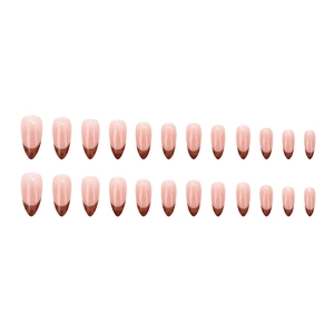 24pcs French leopard almond fake nails with brown blush tips for autumn and winter