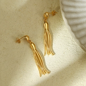 Creative gold octopus tassel earrings in polished stainless steel for a stylish ocean look