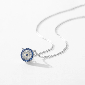 Elegant S925 sterling silver evil eye necklace featuring blue and white zircon pavé crystal