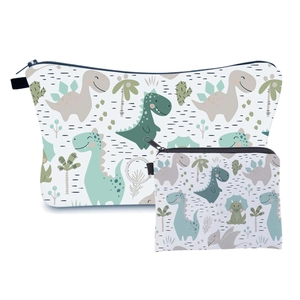 Cartoon Printed Cosmetic Bag And Coin Purse Polyester Portable Travel Toiletry Makeup Organizer Case For Women