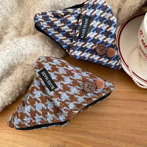 Vintage acrylic checkered triangle hair claw clips with tweed patterns and button detail