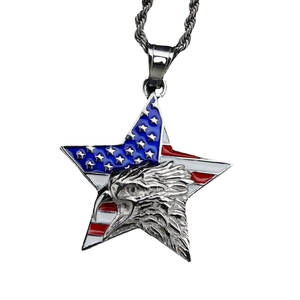 Hip-hop necklace featuring a 316 stainless steel eagle pendant with US flag pattern and chain