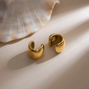 Classic 18K gold plated teardrop zircon ear cuff with smooth polished finish for women