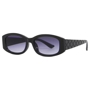 Classic black rectangular sunglasses with quilted pattern temples and gradient lenses
