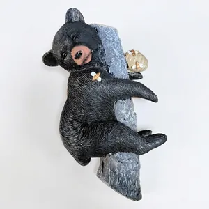 Realistic resin black bear climbing tree sculpture with honey bee garden ornaments
