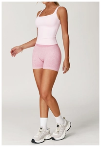 Short de yoga rose sans couture à taille haute avec texture tricotée chinée et galbante