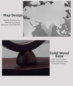 Detailed macro view showing the frosted world map and smooth solid wood base finish