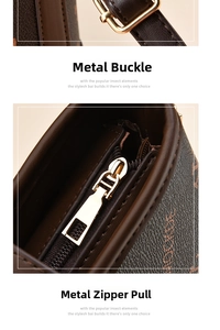 Close-up of golden metal buckle and zipper pull on a vintage pattern bucket bag