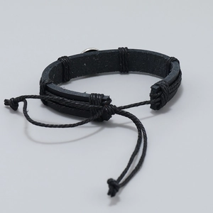 Minimalist hand-woven black leather bracelet with adjustable rope cord for a custom fit
