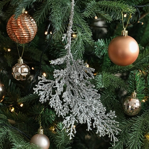 Christmas tree cypress branch hanger with silver glitter and metallic decorative balls
