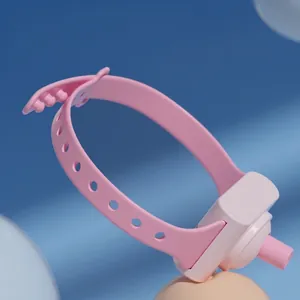 Pink adjustable LED laser cat collar toy with soft silicone neck strap for kittens