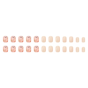 24pcs set of short square press-on nails featuring peach floral and smiley face designs