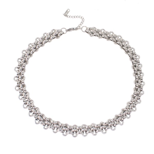 Silver multi-layer woven titanium steel choker necklace with adjustable lobster clasp