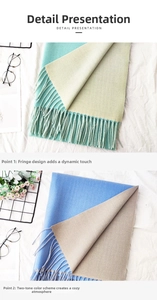 Close-up of double-sided cashmere-like scarf showing soft texture and tassel details