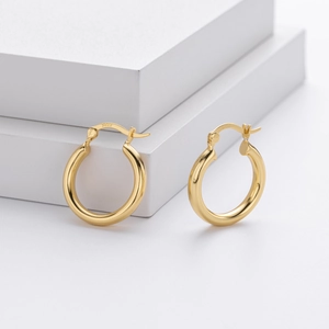 Minimalist S925 sterling silver gold plated hollow hoop earrings with mirror finish