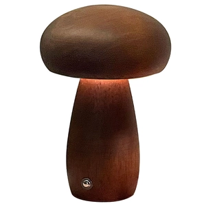 Minimalist solid wood mushroom desk lamp with warm LED light and touch sensor base