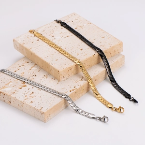 Classic 7mm stainless steel NK curb link bracelets in gold, silver and black finishes