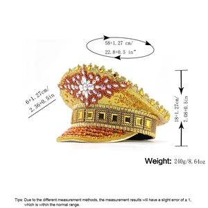 Detailed dimensions of the gold sequined festival military hat with rhinestone crown